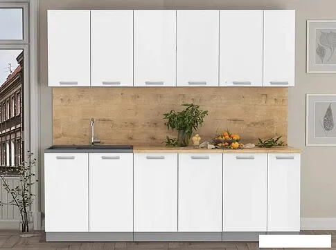 Готовая кухня Интерлиния Мила Лайт 2.3 (белый платинум/белый платинум/дуб бунратти)