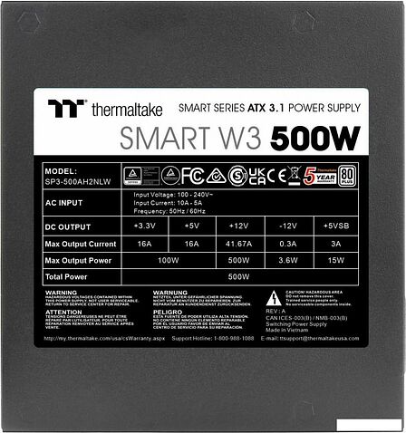 Блок питания Thermaltake Smart W3 500W PS-SPW-0500NNFAWE-1