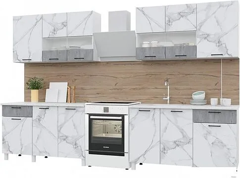 Готовая кухня Горизонт Trend 2600 (мрамор арктик/бетон грей)