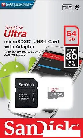 Карта памяти SanDisk Ultra SDSQUNR-064G-GN3MA microSDXC 64GB (с адаптером)