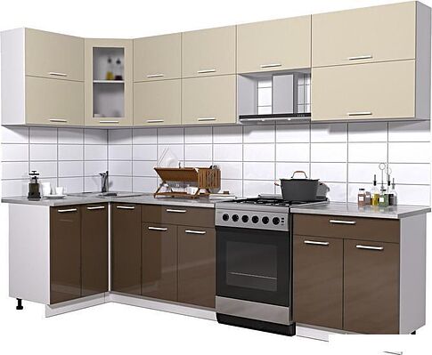Угловая кухня Интерлиния Мила Gloss 60-12x29 (ваниль/шоколад глянец)