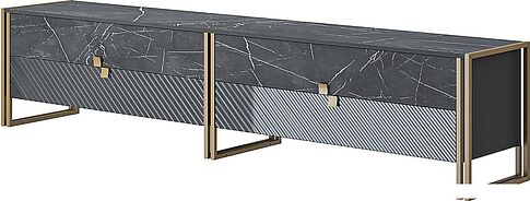 Тумба Involux ТВ Неаполь 6162 (черный мрамор/графит/черный глянец/металл золото)