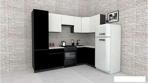 Готовая кухня ВерсоМебель Эко-8 1.2x2.7 правая (белый фасадный/черный/ст.мрамор итальянский)