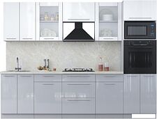 Готовая кухня Интерлиния Мила Пластик 2.8 (белый глянец/туманный глянец/опал светлый)