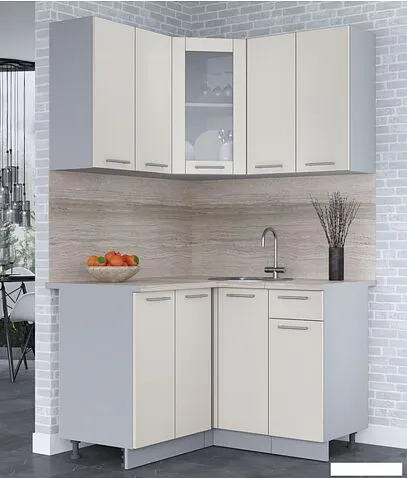 Готовая кухня Интерлиния Мила 12x12 (персидский жемчуг/персидский жемчуг/травертин серый)