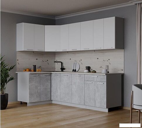 Готовая кухня Интерлиния Мила Лайт 1.2x2.3 (белый платинум/бетон/бискайская сосна)