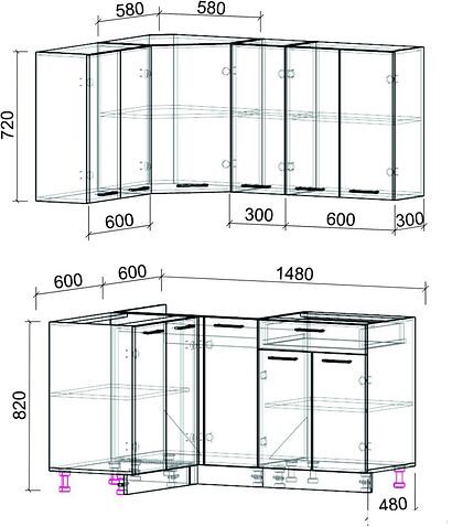 Готовая кухня Интерлиния Мила Лайт 1.2x1.5 без столешницы (дуб золотой)