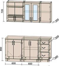 Готовая кухня Интерлиния Мила Крафт 1.6Б (дуб королевский)