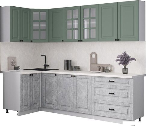 Готовая кухня Интерлиния Мила Деко 1.2x2.6 (керамика/мята/опал светлый)