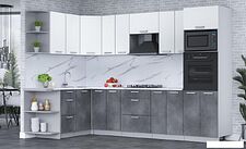 Готовая кухня Интерлиния Мила Лайт 1.68x3.0 левая (белый платинум/бетон портленд/белый гранит)