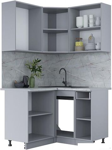 Готовая кухня Интерлиния Мила Лайт 1.2x1.3 (персидский жемчуг/персидский жемчуг/травертин серый)