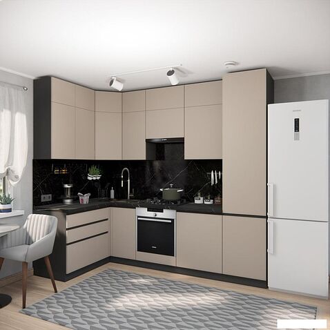 Готовая кухня ВерсоМебель Эко Премиум 1.4x2.7 левая (глиняный серый/ст. тунис)