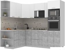 Готовая кухня Интерлиния Мила Лайт 1.68x2.4 левая (белый платинум/бетон/бискайская сосна)