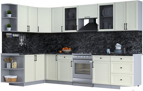 Готовая кухня Интерлиния Тренд 1.7x3.2 левая (белый/белый/кастилло темный)