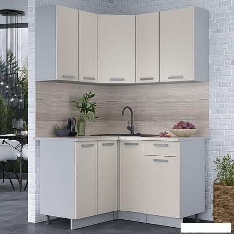 Готовая кухня Интерлиния Мила Лайт 1.2x1.3 (персидский жемчуг/персидский жемчуг/травертин серый)