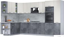 Готовая кухня Интерлиния Мила Лайт 1.88x3.4 левая (персидский жемчуг/бетон портленд/серый каспий)