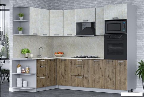 Готовая кухня Интерлиния Мила Лайт 1.68x2.6 левая (бетон лайт/дуб веллингтон/опал светлый)