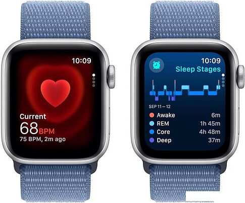 Умные часы Apple Watch SE 2 40 мм (алюминиевый корпус, серебристый/синий шторм, нейлоновый ремешок)