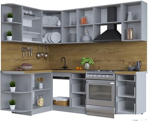 Готовая кухня Интерлиния Тренд 1.5x2.4 левая (белый/белый/кастилло темный)