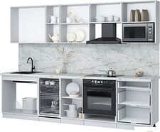 Готовая кухня Интерлиния Мила Лайт 2.9-ПМ4 (персидский жемчуг/антрацит/травертин серый)