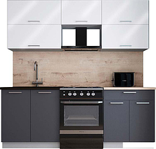 Готовая кухня Интерлиния Мила Gloss 60-21 (белый глянец/графит софт/травертин серый)
