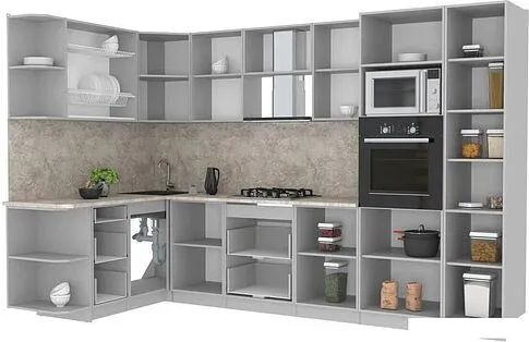 Готовая кухня Интерлиния Мила Лайт 1.68x3.2 левая (бетон/бетон/кастилло темный)