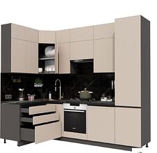 Готовая кухня ВерсоМебель Эко Премиум 1.4x2.7 левая (глиняный серый/ст. тунис)