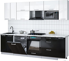 Готовая кухня Интерлиния Мила Gloss 2.7-ПМ2 (черный глянец/белый глянец/белый гранит)