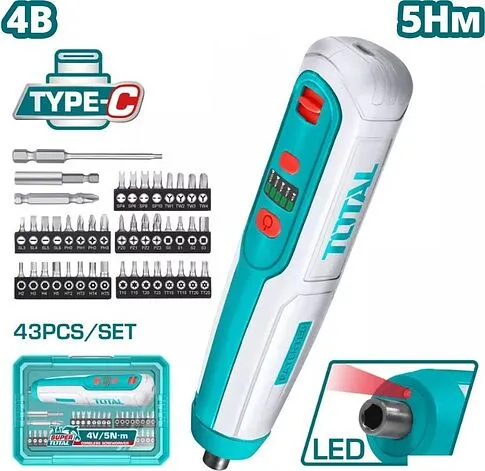 Электроотвертка Total TSDLI04062 (с АКБ, кейс)