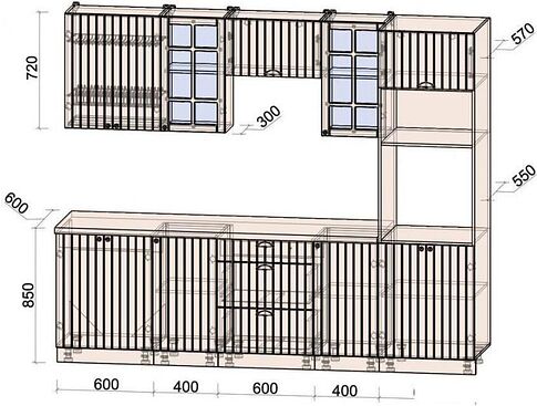 Готовая кухня Интерлиния Берес 2.6В (дуб лазурный/дуб бунратти)