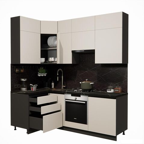 Готовая кухня ВерсоМебель Эко Премиум 1.2x2.2 левая (кашемир/ст. тунис)