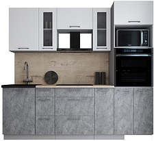 Готовая кухня Интерлиния Мила Gloss 2.4 (белый софт/керамика/травертин серый)