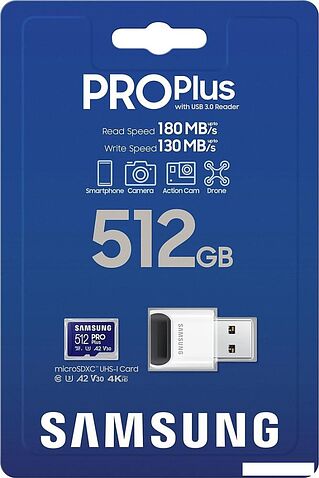 Карта памяти Samsung PRO Plus microSDXC 512GB (с кардридером)