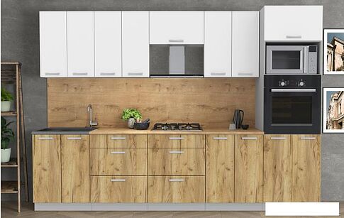 Готовая кухня Интерлиния Мила Лайт 3.0 ВТ (белый платинум/дуб золотой/дуб бунратти)