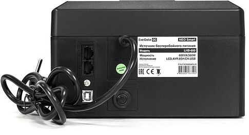 Источник бесперебойного питания ExeGate NEO Smart LHB-600.LCD.AVR.8SH.CH.USB EX293856RUS