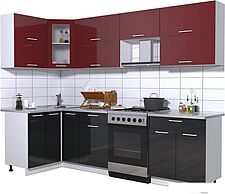Угловая кухня Интерлиния Мила Gloss 60-12x27 (бордовый/черный глянец) Угловая кухня Интерлиния Мила Gloss 60-12x27 (бордовый/черный глянец)