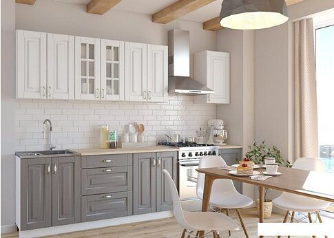 Готовая кухня Интермебель Бостон-7 2.2 без столешницы (акация белая/акация графит)