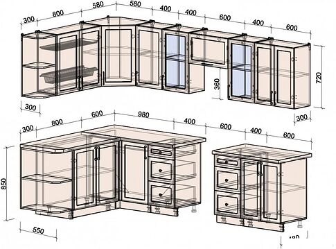 Готовая кухня Интерлиния Тренд 1.7x3.0 левая (луна/луна/бискайская сосна)
