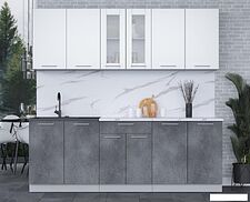 Готовая кухня Интерлиния Мила 22 (белый платинум/бетон портленд/белый гранит)