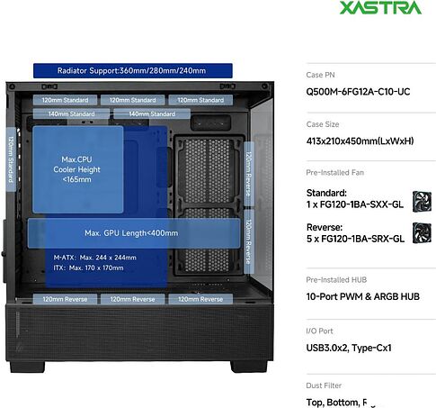 Корпус XASTRA Q500M 6ARGB-FG-C10-UC (черный)