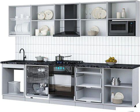 Готовая кухня Интерлиния Мила Gloss 3.0-ПМ2 (керамика/грей/кастилло темный)