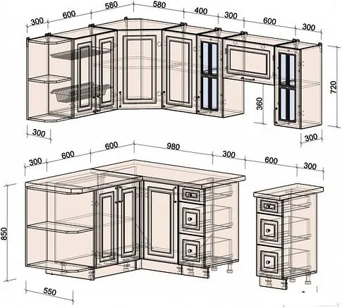 Готовая кухня Интерлиния Мила Шато 1.5x2.2 левая (мята/мята/дуб бунратти)