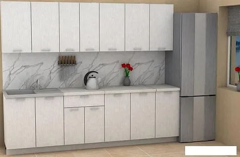 Готовая кухня ЭлиГард Lion 2.6 (белый структурный/дуб бунратти)