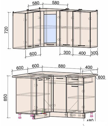 Готовая кухня Интерлиния Мила 12x13 (бетон-антрацит-травертин)