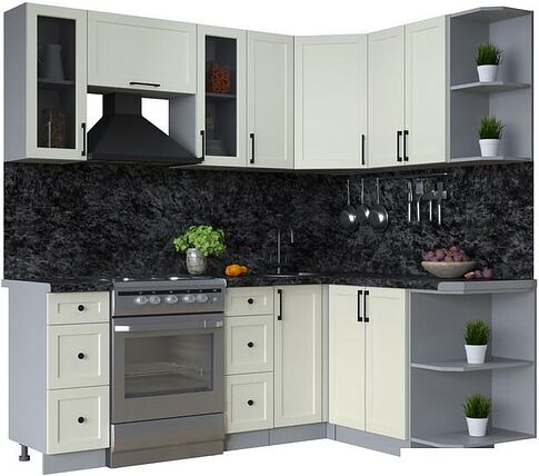 Готовая кухня Интерлиния Тренд 1.5x2.1 правая (белый/белый/кастилло темный)