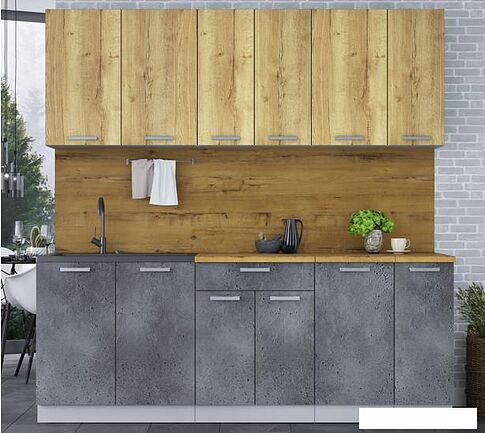 Готовая кухня Интерлиния Мила Лайт 2.1 (дуб золотой/бетон портленд/дуб бунратти)