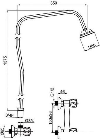 Верхний душ Rubineta R-5 with shower tube (R50062)
