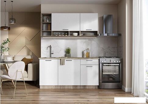 Готовая кухня Стендмебель Рица 1.6 (белый текстура/дуб крафт серый)