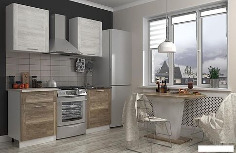 Готовая кухня ЭлиГард Виктория рамка 1.2 (сосна каньон/дуб каньон/мрамор светлый)