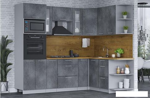 Готовая кухня Интерлиния Мила 1.68x2.4 правая (бетон потленд/бетон портленд/дуб бунратти)